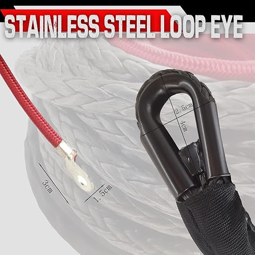 Miniatura 4 de Cuerda de cabrestante sintética resistente de 14 x 50 pies, 8000 libras, 12 hebras trenzadas, cuerda de cabrestante con funda protectora y funda