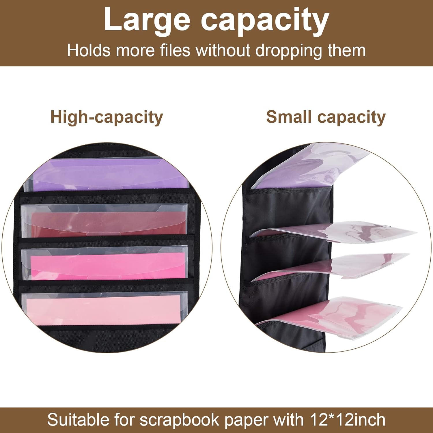 Henoyso 4 Pcs 12 x 12 Inch Paper Storage Scrapbook Vinyl Roll Storage Organizer Hanging Wall File Organizer with Door Hangers for Office Cardstock Craft (Black)