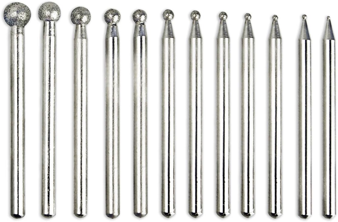 12pc Ball Sphere Diamond Burr Grinding Bits 0.5 to 6mm Fits Dremel