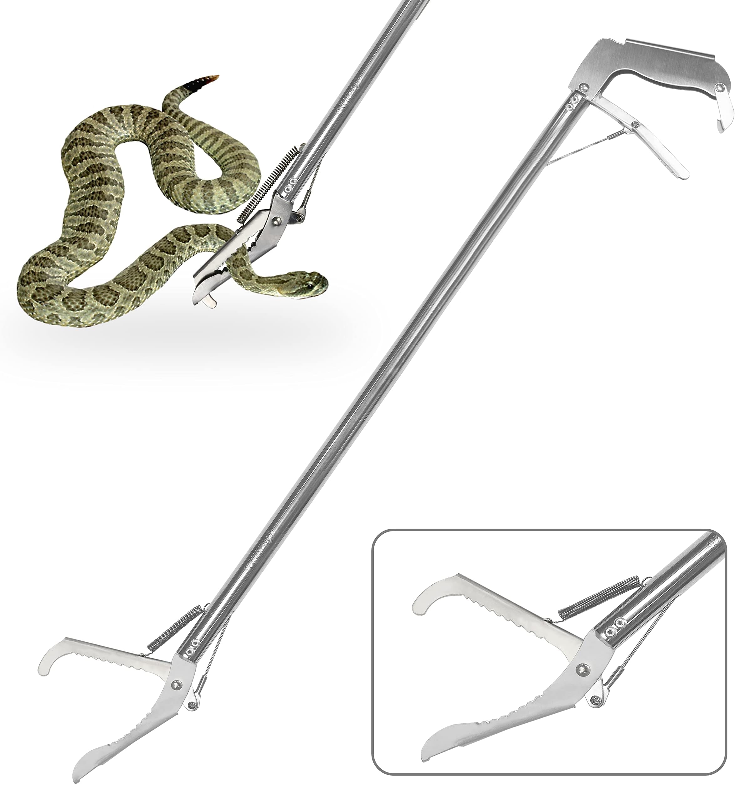 CXCESNS 60" Professional All-Aluminum Alloy Snake Tongs,Extra Heavy Duty Snake Tongs Reptile Grabber Wide Jaw Handling Tool, Foldable with lock
