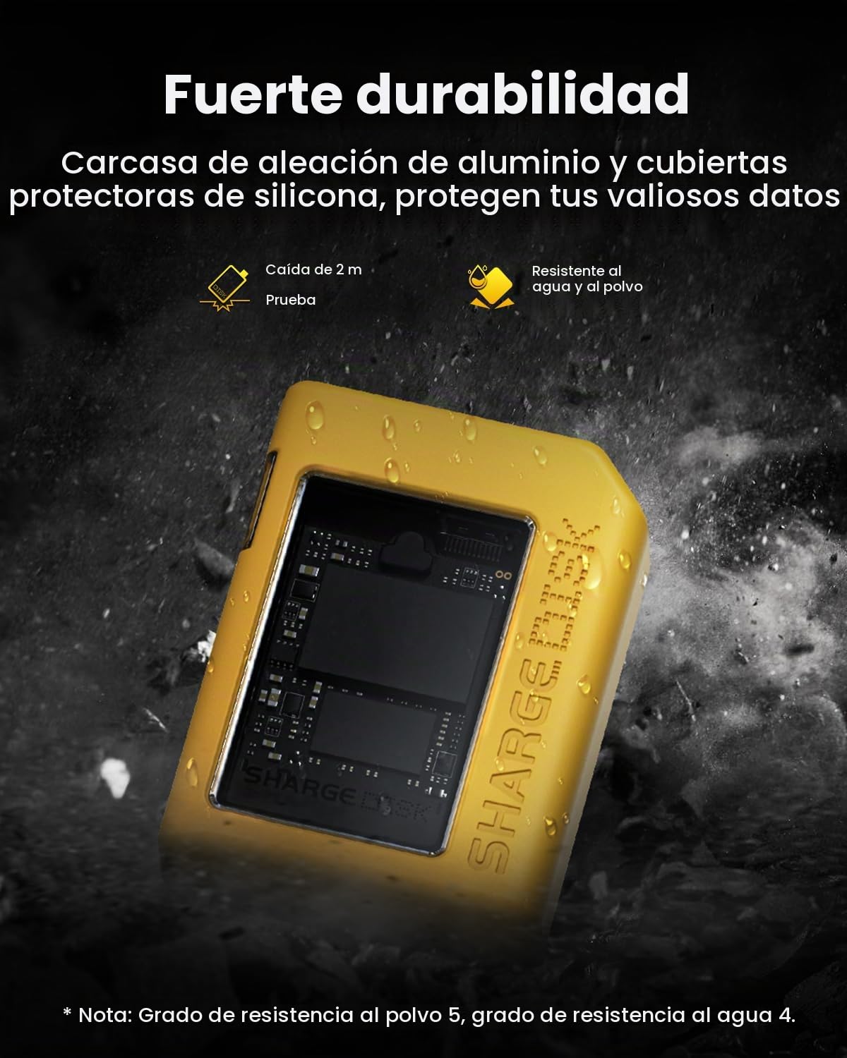 SHARGE Disk M.2 NVMe - Carcasa SSD con Sistema de Refrigeración Activo, USB C 3.2 Gen2 de 10 Gbps, Lector NVMe Compatible con Laves M y SSD Tamaño 2230, Amarillo