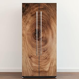 Self Adhesive Vinyl Refrigerator Wrap Wood Plank to use as Texture Door Mural Sticker Peel and Stick Removable Door Cover Fridge Wrap Decal for Kitchen Decor