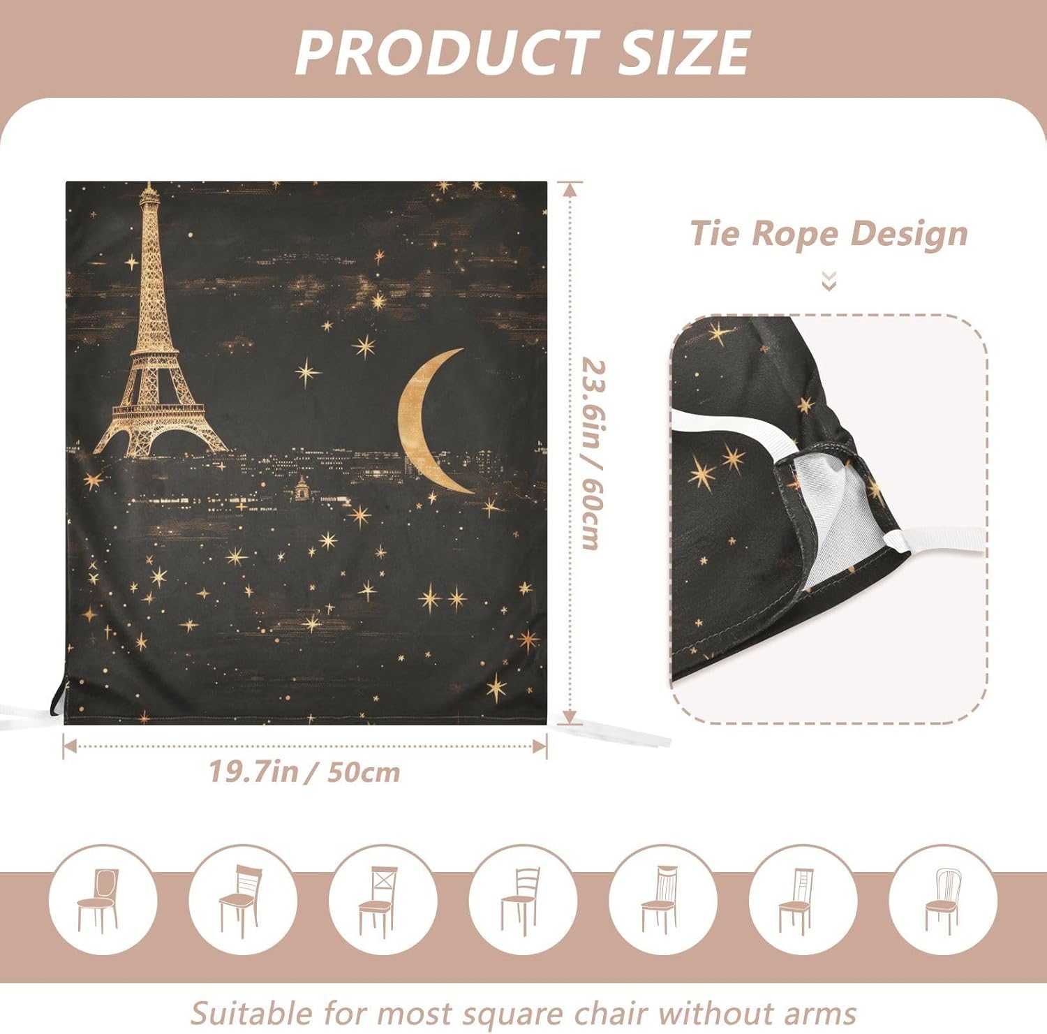 ALAZA Vintage Eiffel Tower Moon Stars Chair Back Cover Set of 6, Washable Reusable Removable Chair Slipcovers Decorative Chair Cover for Home Kitchen Wedding Party