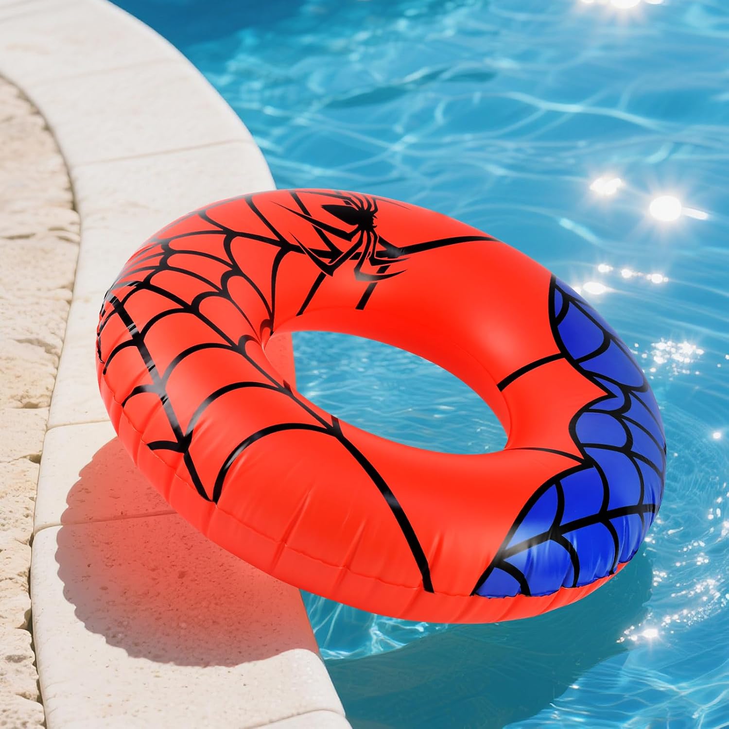 4 Pcs Spider Party Pool Floats, 24 Inch Web Pattern Swim Rings for Kids Ages 5-8 Pool Tube, Inflatable Pool Toys for Hawaiian Luau, Beach, Water Park Fun