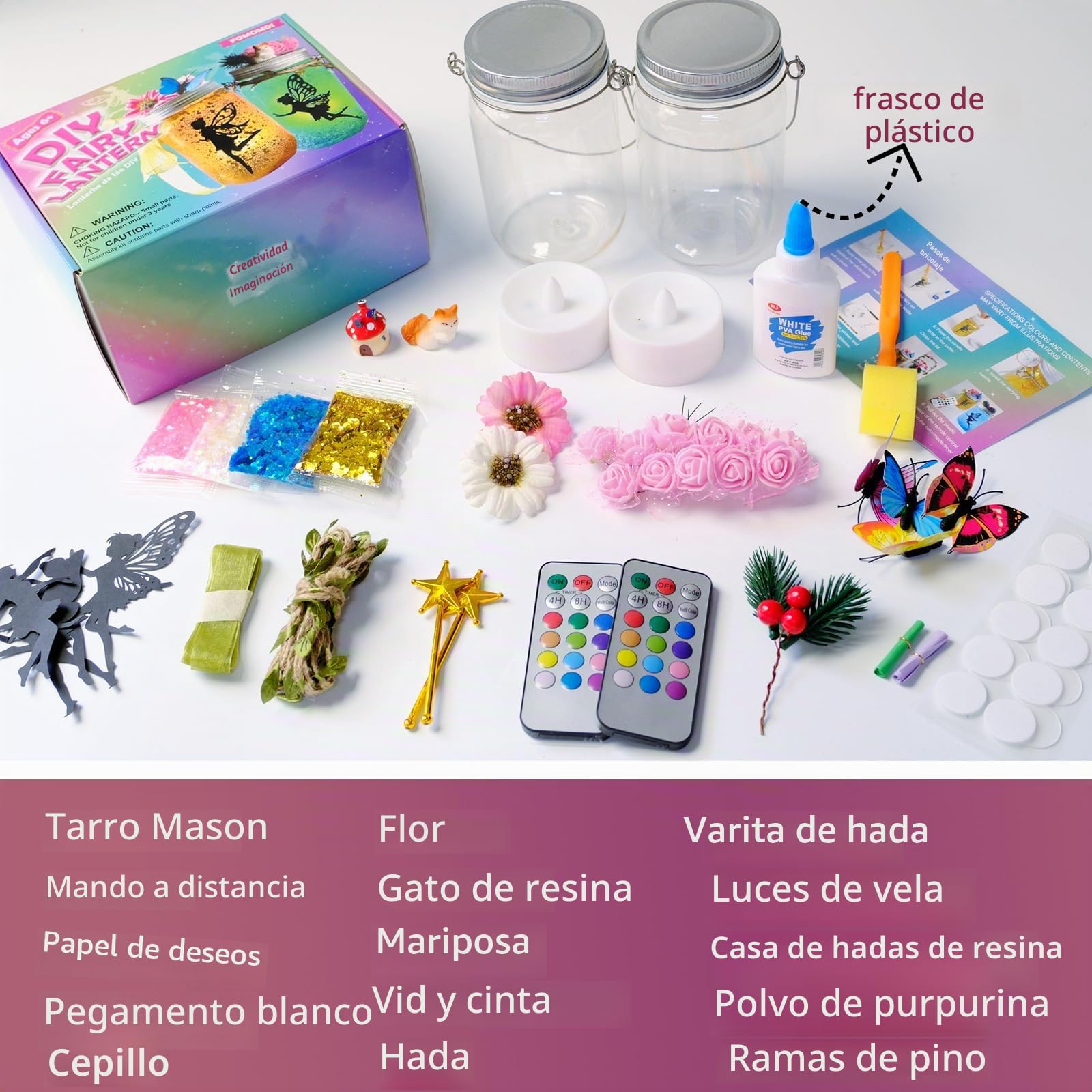 FOMOMDI Hadas DIY en frasco, juego de luz nocturna de linterna de hadas que cambia de color con mando a distancia, regalos y actividades para niños y niñas para cumpleaños y días festivos, juguete de