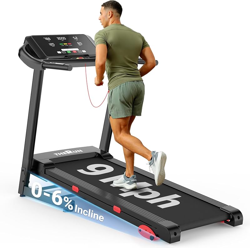 THERUN Treadmills for Home, Running Treadmill with Incline, Foldable Treadmills Heart Rate Sensors, 18″LED Display Manual Incline Adjustment, 3.0HP Treadmill for Indoor Fitness Workouts