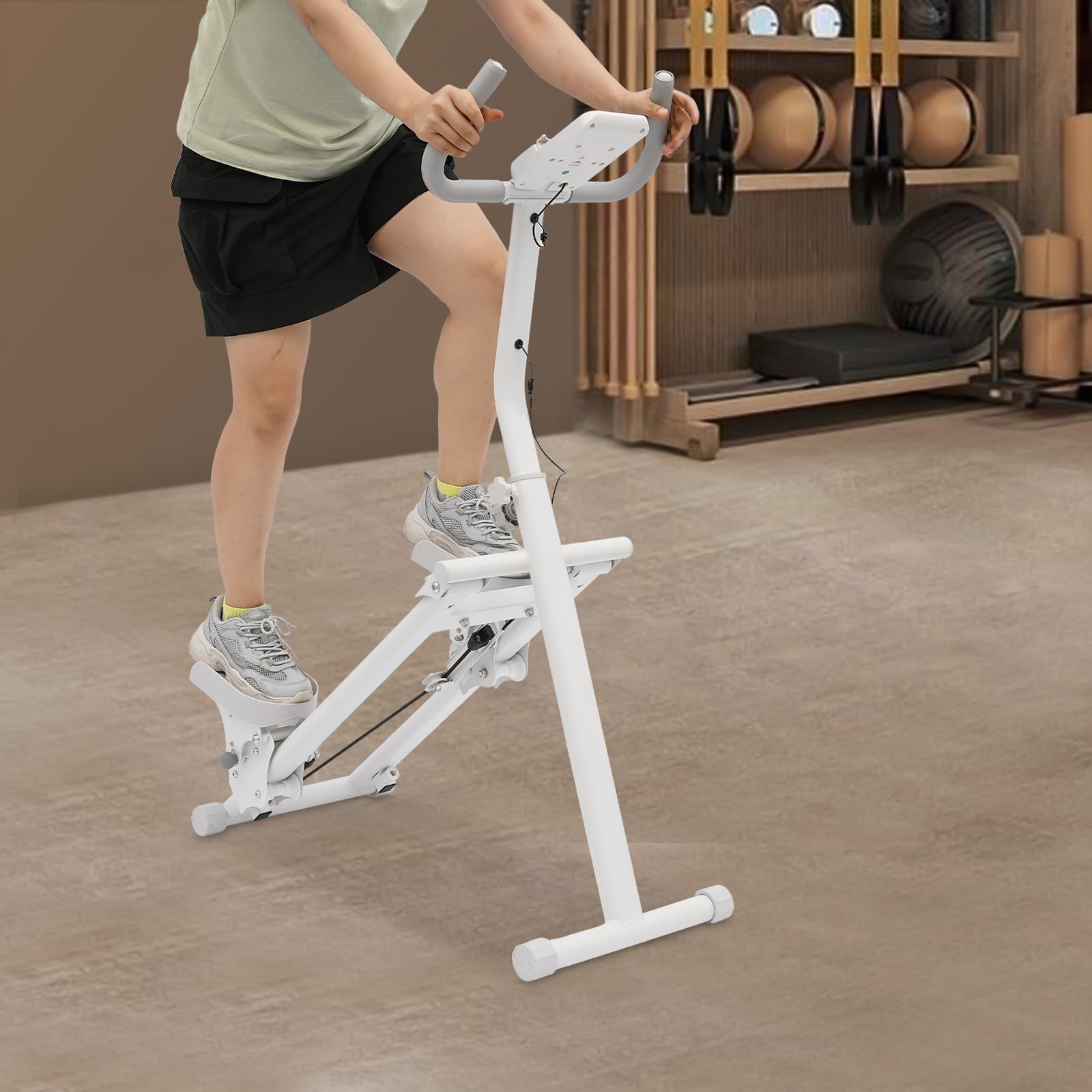Weiß Kletter-Stepper-Gerät Hause, klappbares Treppen Klettergerät Vertikaler Treppensteiger, für Heim-Fitnessstudios, kommerzielle Fitnesscenter, Schlafzimmer und Wohnzimmer 37,5 * 85,5 * 114-125 cm