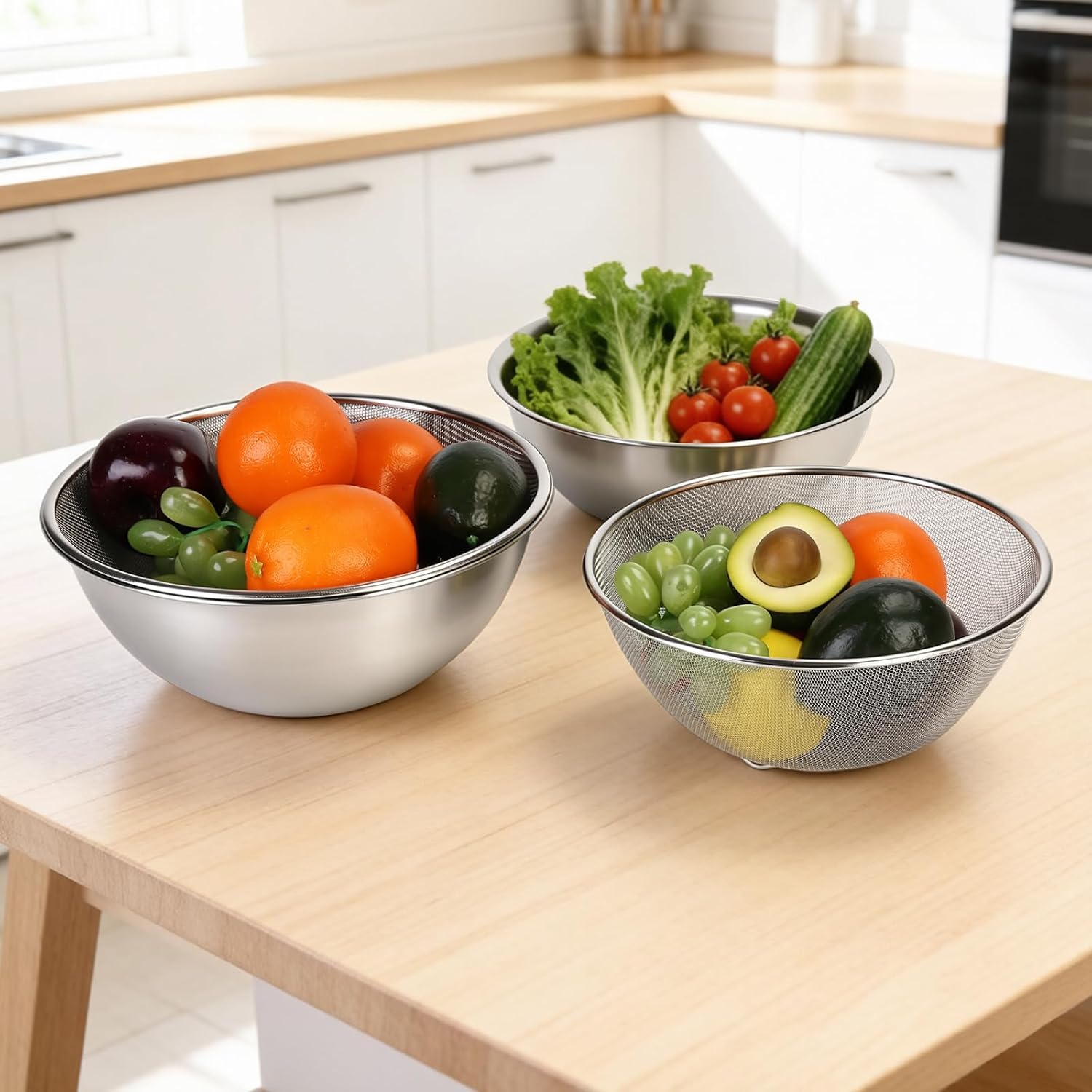 10.63’’ 9.84’’ Stainless Steel Colander Set Strainer Bowl, 4 PCS