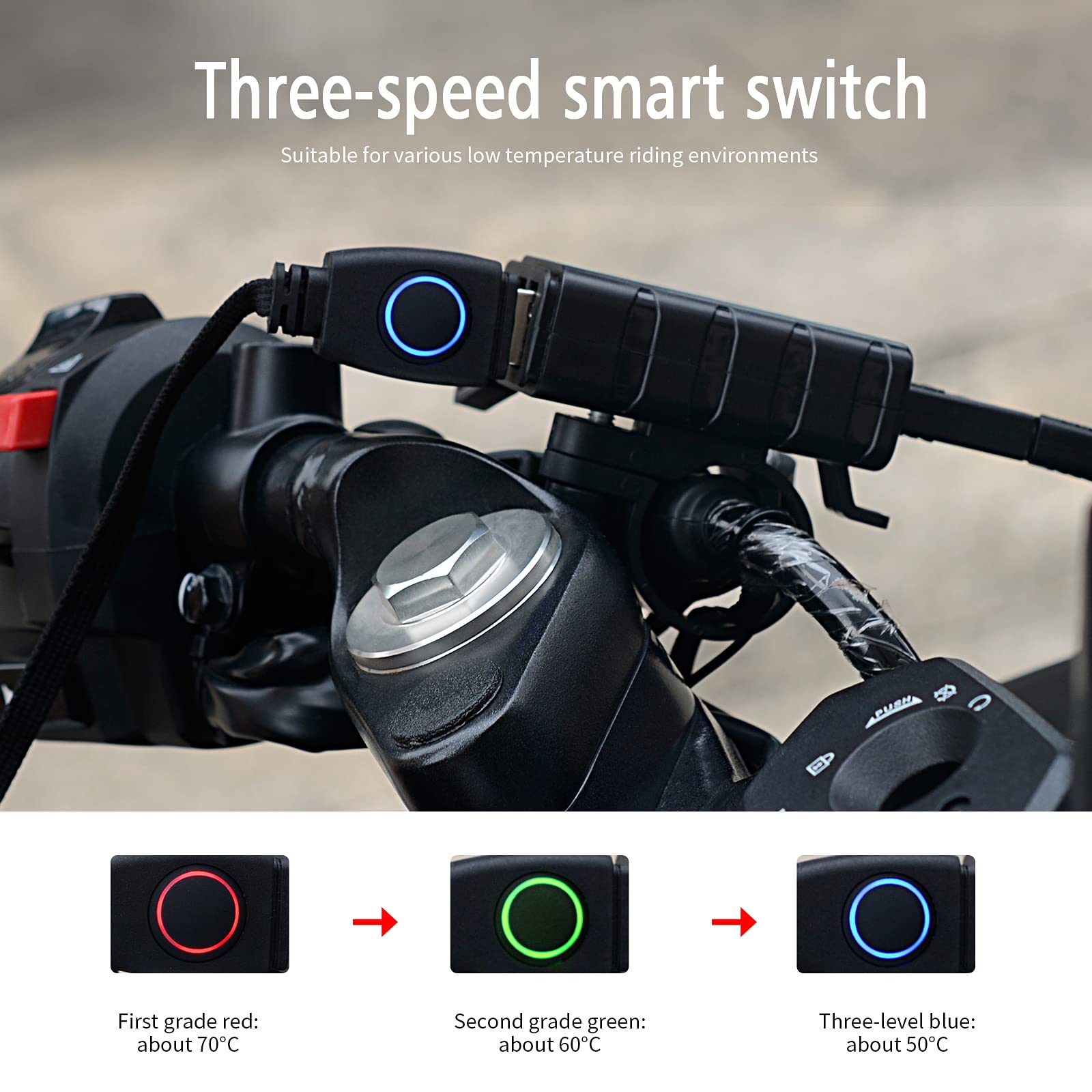 Poignées Chauffantes pour Moto, Surchauffe Intelligente à Trois Niveaux de Température Chauffage de Poignée USB, Barre de Main Chauffante Universelle 5V pour Moto, 1 Paire (Chauffage par USB)