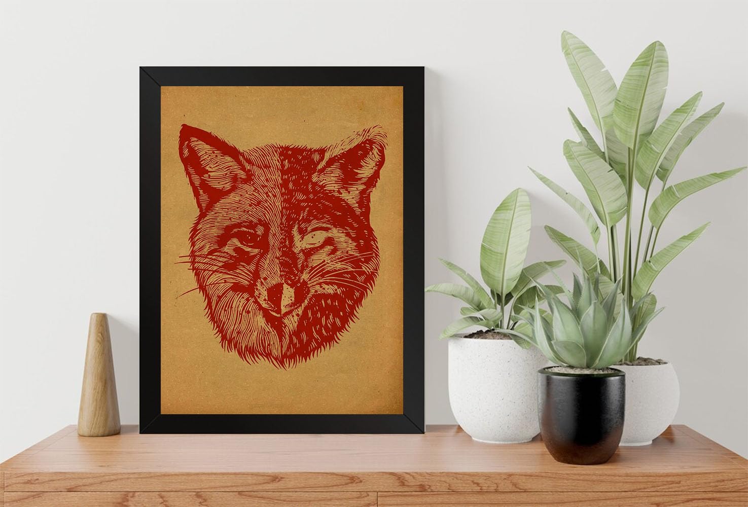 Printed Photo Frame Matte Painting for Home Office Studio Living Room Decoration (9x11inch Black Framed) - Foxface