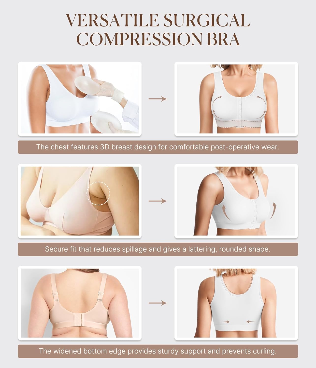 BRABIC Front Closure Post Surgery Compression Bras for Women Mastectomy Full Coverage Wireless Bra Back Smoothing - Image 5