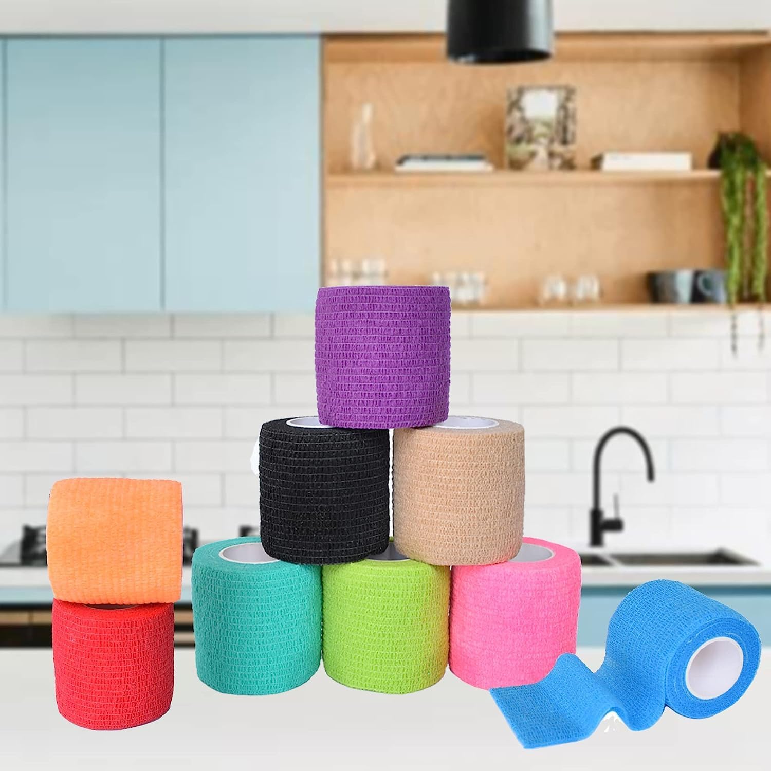 19 Pack Self Adhesive Bandage Wrap Self Stick Wrap for Ankle, Wrist, Finger, Sports, Breathable Cohesive Vet Tape for Pets