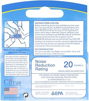 Original Adult EarPlanes by Cirrus Healthcare Earplugs Airplane Travel Ear Protection (1 Pair)