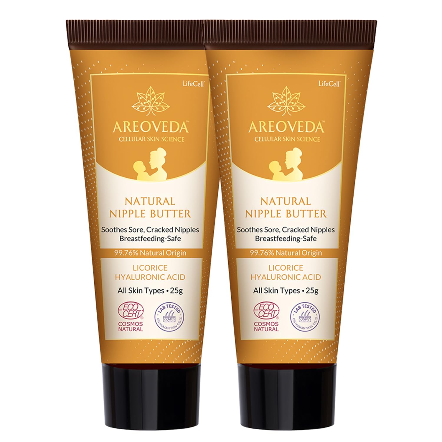 AreoVeda Natural Nipple Butter (25gm Each) With Tumeric Extract & Ghee - Soothes Cracked, Sore & Dry Nipples | Breastfeeding & Baby Safe | Non-greasy, Fast Absorbing & Moisturises The Skin | Lab Tested and Ecocert Certified (Pack of 2)-image-3