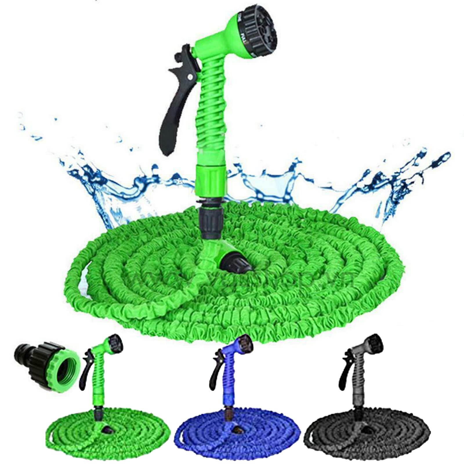 ZanGe 75ft Garden Hose Magic Stretch Flexible Expandable Garden Hose Pipe Triple Layer Expanding Light Weight Anti-Leakage with 7 Setting Water Spray Gun Nozzle, Green
