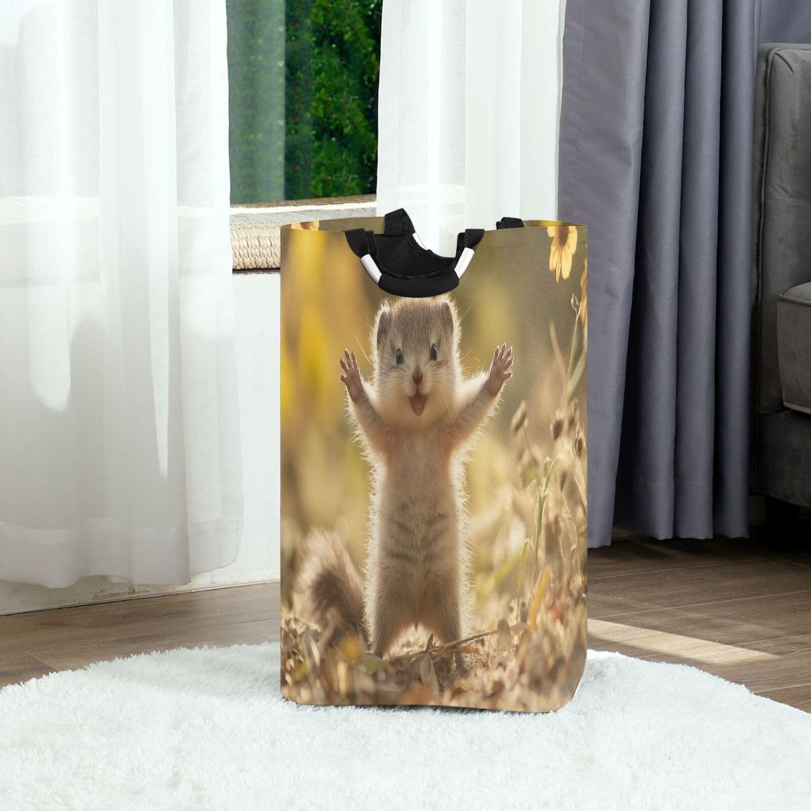 Jihqo Laundry Hamper Basket Cute Squirrel Collapsible Nursery Storage Bin Waterproof Clothing Baskets for Home Bedroom Bathroom Washing Room