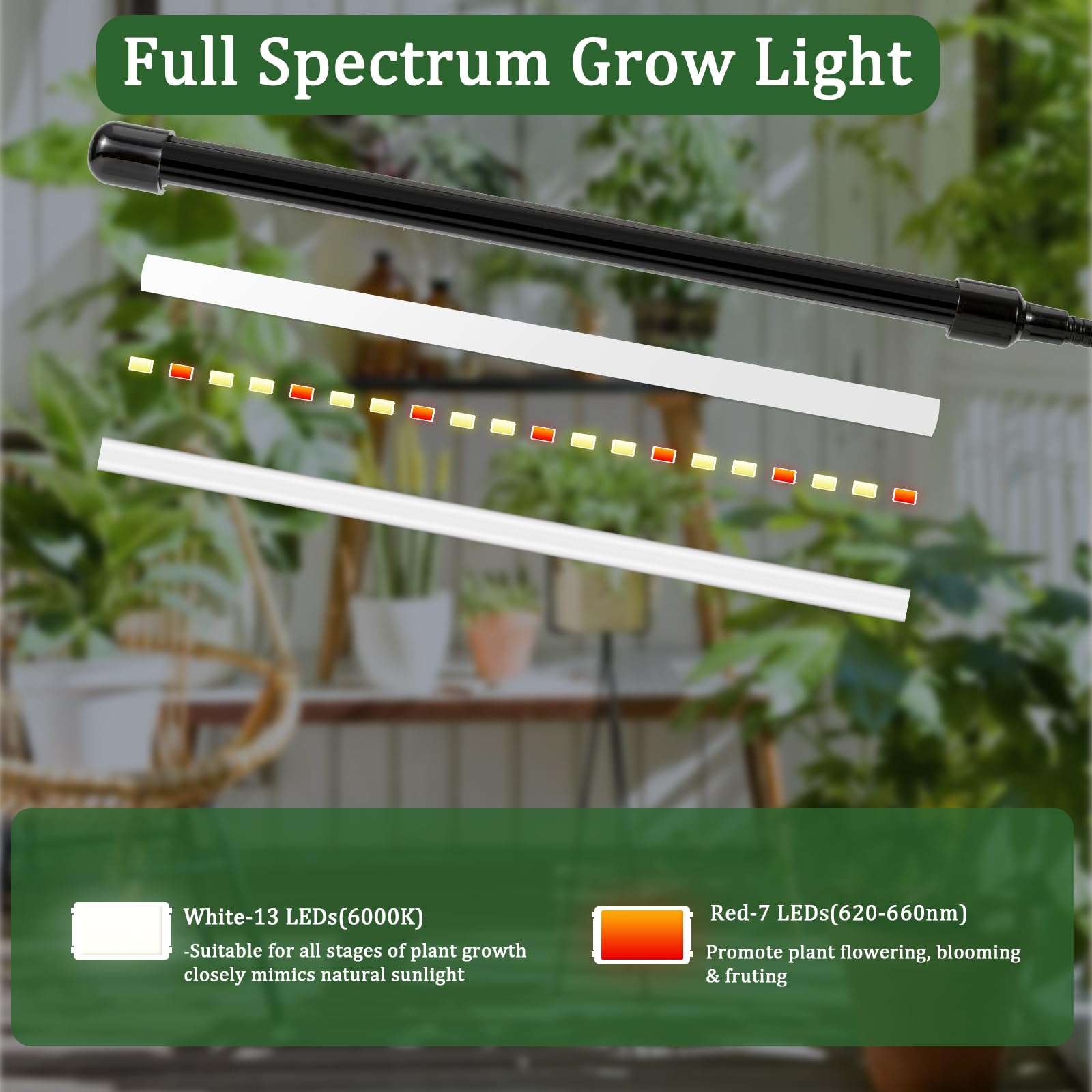 6000 K luces de cultivo de interior blanco rojo 40 LED espectro completo vegetal crecimiento luz de 9 niveles regulable para semillas iniciador clip de encendido