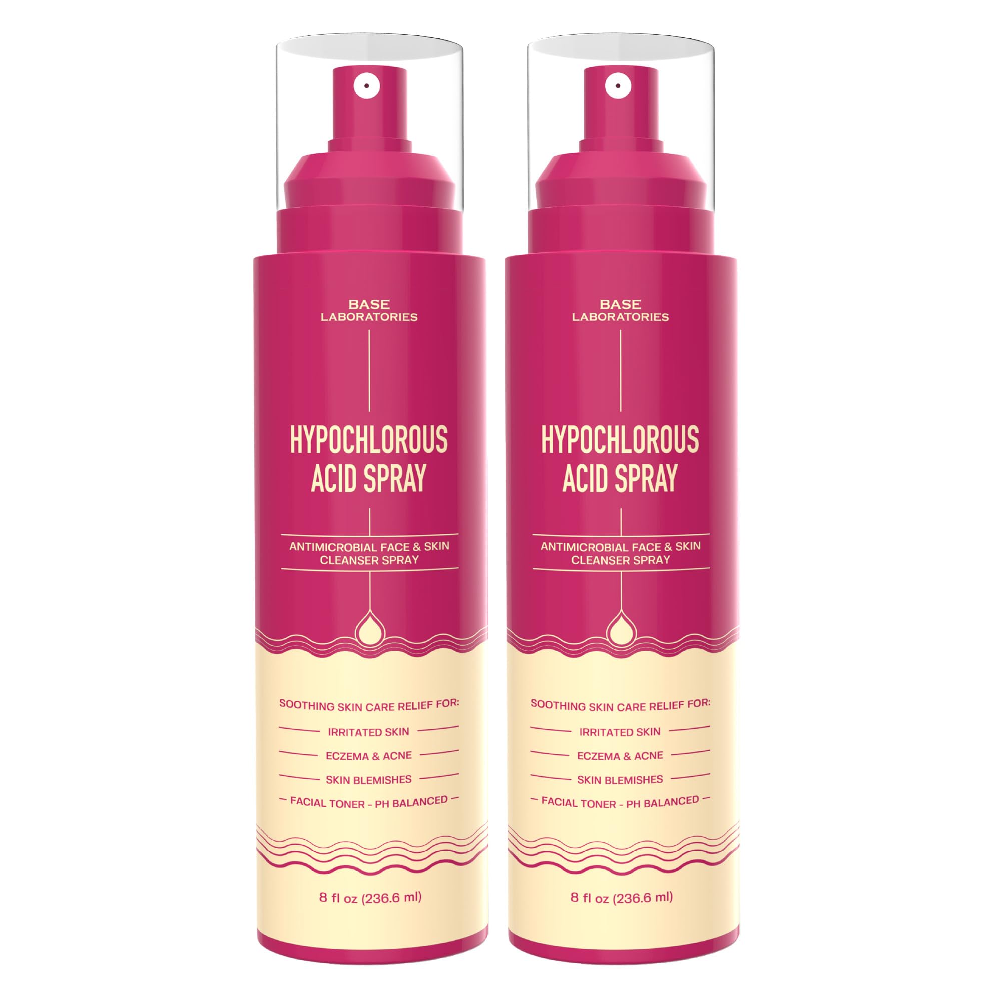BASE LABORATORIES Hypochlorous Acid Spray for Face & Skin | 8oz | Facial Spray Daily Skin Repair Solution for Sensitive Skin, Redness, Irritations, Eczema | Hypochlrous HOCL Molecule | 2PK