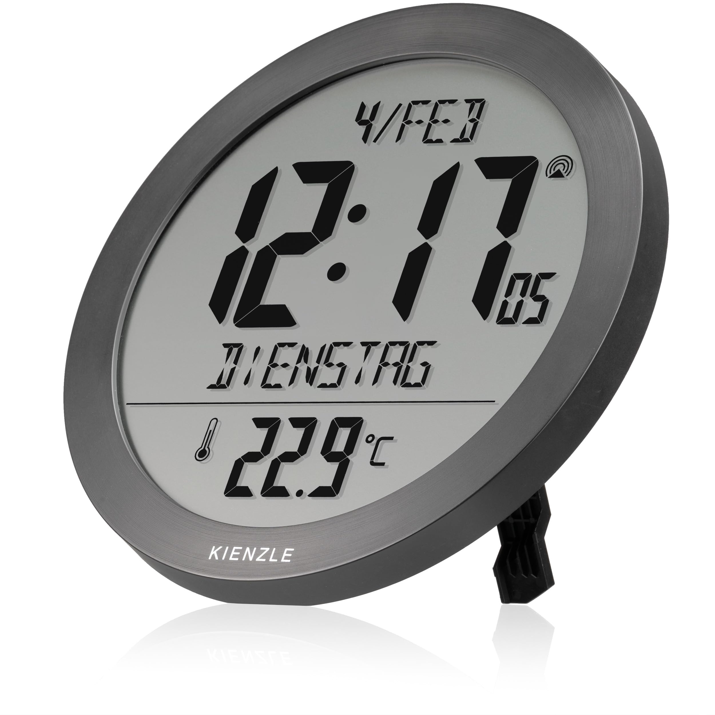 Kienzle Funkwanduhr Tischuhr mit Temperaturanzeige 18,7 cm Display DCF-Zeit Datum 2 Weckzeiten Schlummer anthrazit