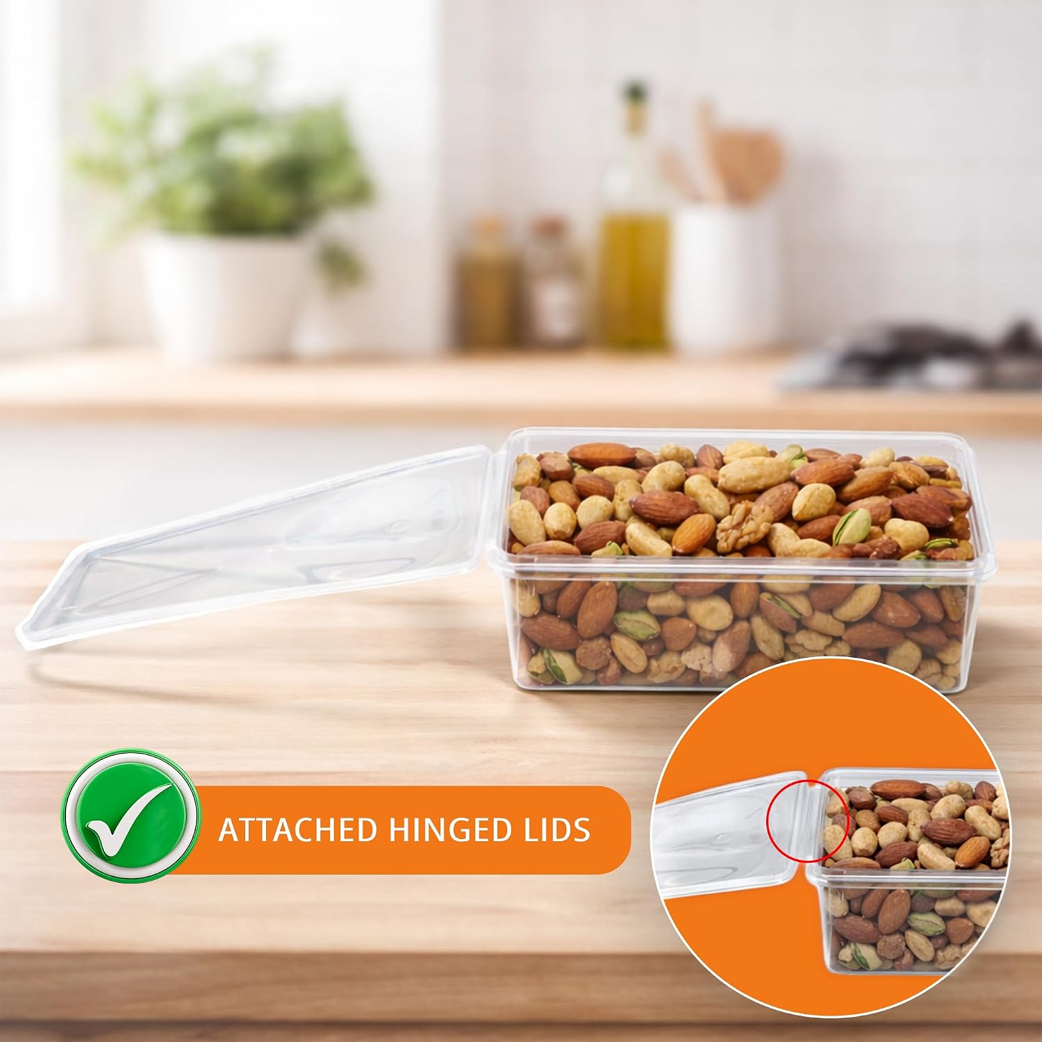 20 Pack 34 oz Airtight Food Storage Containers with Attached Hinged Lids – BPA Free Stackable Plastic Kitchen Storage Containers for Pantry, Fridge Storage & Meal Prep – Clear Containers