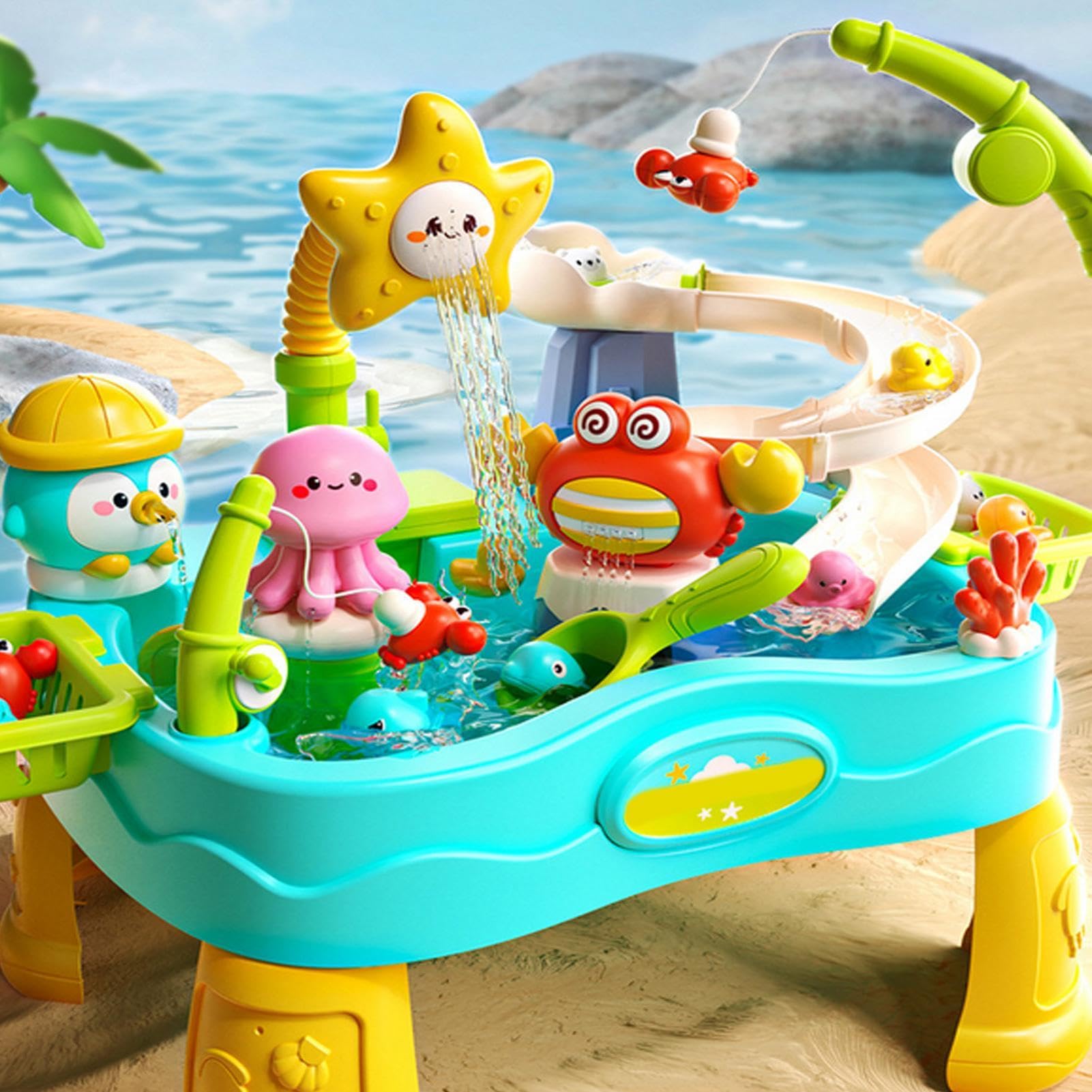 Wasser Aktivitätstisch Farbenfroh tragbar verstellbar Sommer Spielzeug | Sensorisches Outdoor-Spielset für den Sommer Garten Hof Rasen Terrasse Balkon Pool Wiese Hinterhof