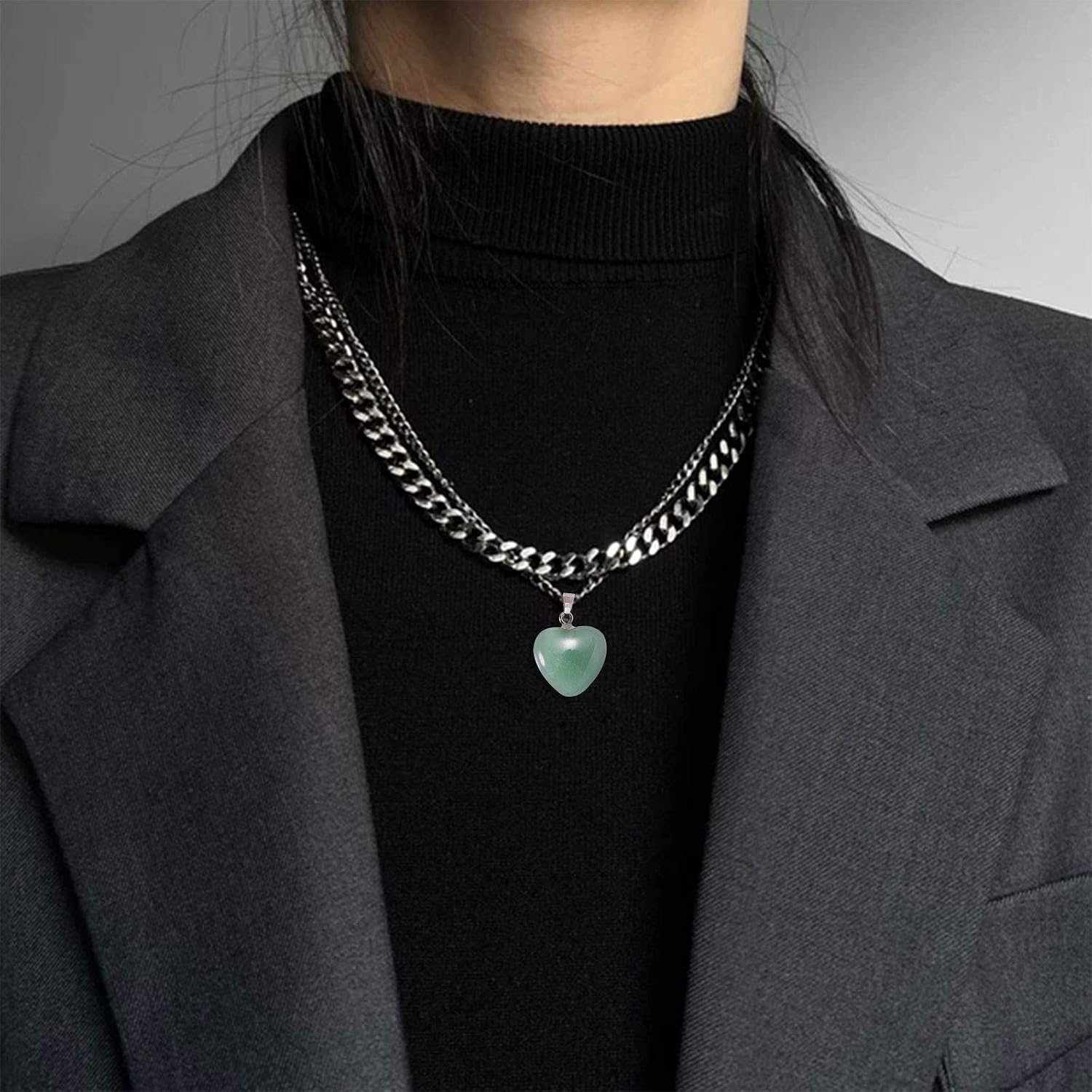 LiQunSweet 10 Pcs Natural Green Aventurine Crystals Healing Reiki Chakra Stone Pendants Heart Shaped Charms Bulk for Jewelry Making DIY Crafts