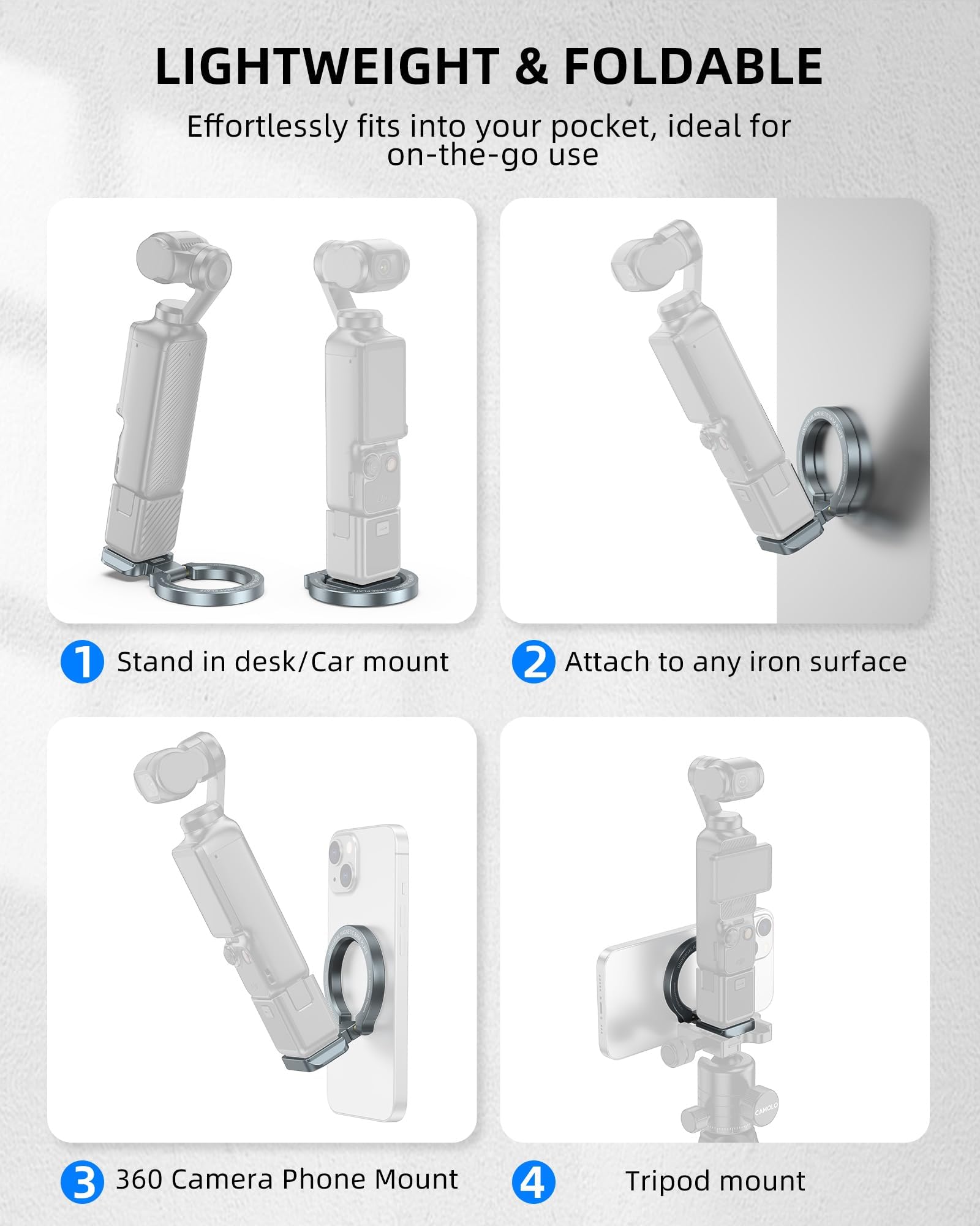 Soporte magnético compatible con DJI Osmo Pocket 3, adaptador MG-OP3 Pocket3, soporte magnético de expansión para teléfono con soporte de aleación de aluminio Arca-Swiss de 1/4 a 20