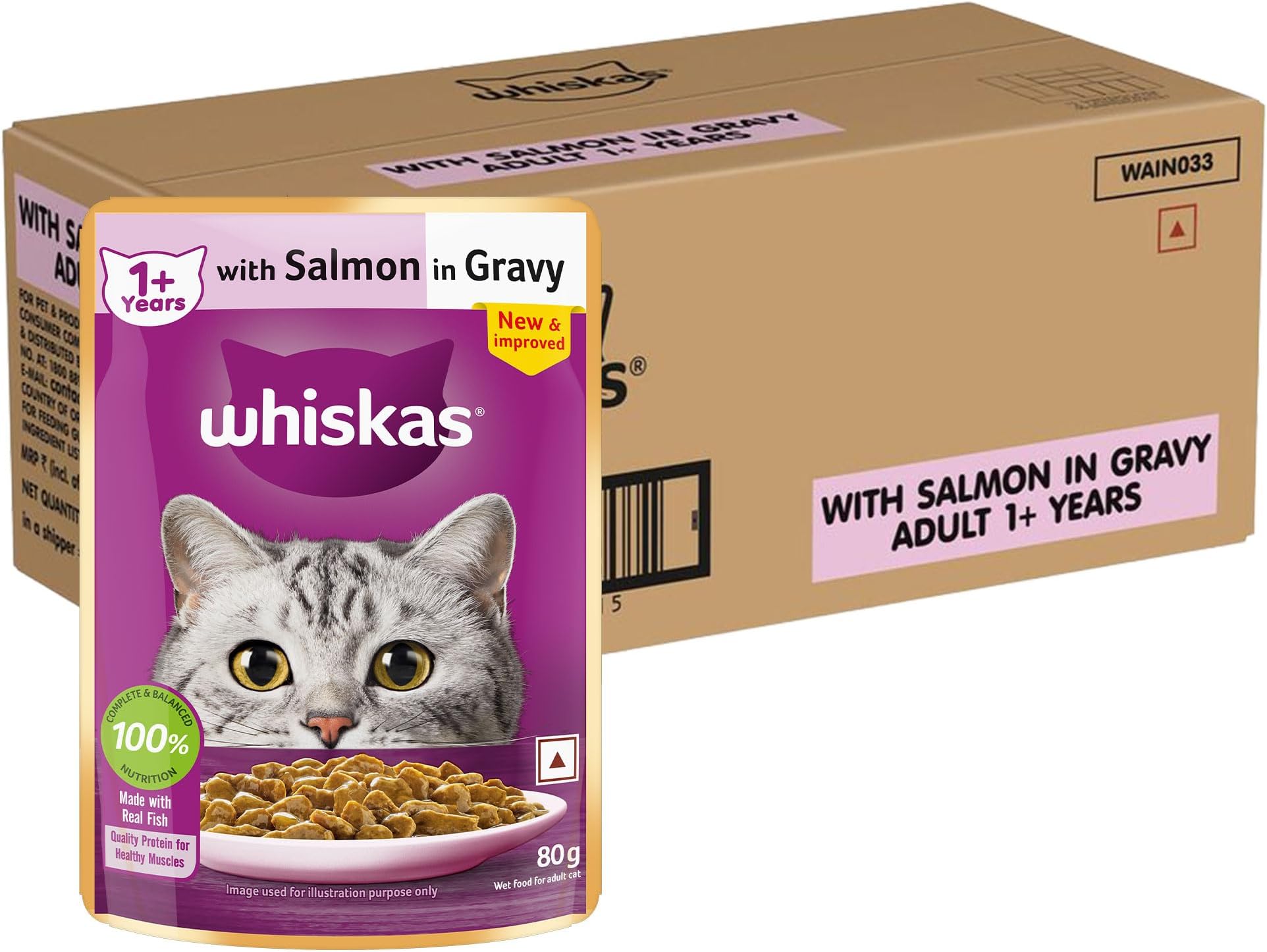 - Adult (1+ Years) Wet Cat Food, Salmon in Gravy, 80 g (Pack of 56), Hydrating Food Made With Real Fish, 100% Complete & Balanced Nutrition for Adult Cats