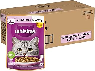 Sponsored Ad - Adult (1+ Years) Wet Cat Food, Salmon in Gravy, 80 g (Pack of 56), Hydrating Food Made With Real Fish, 100% Complete & Balanced Nutrition for Adult Cats