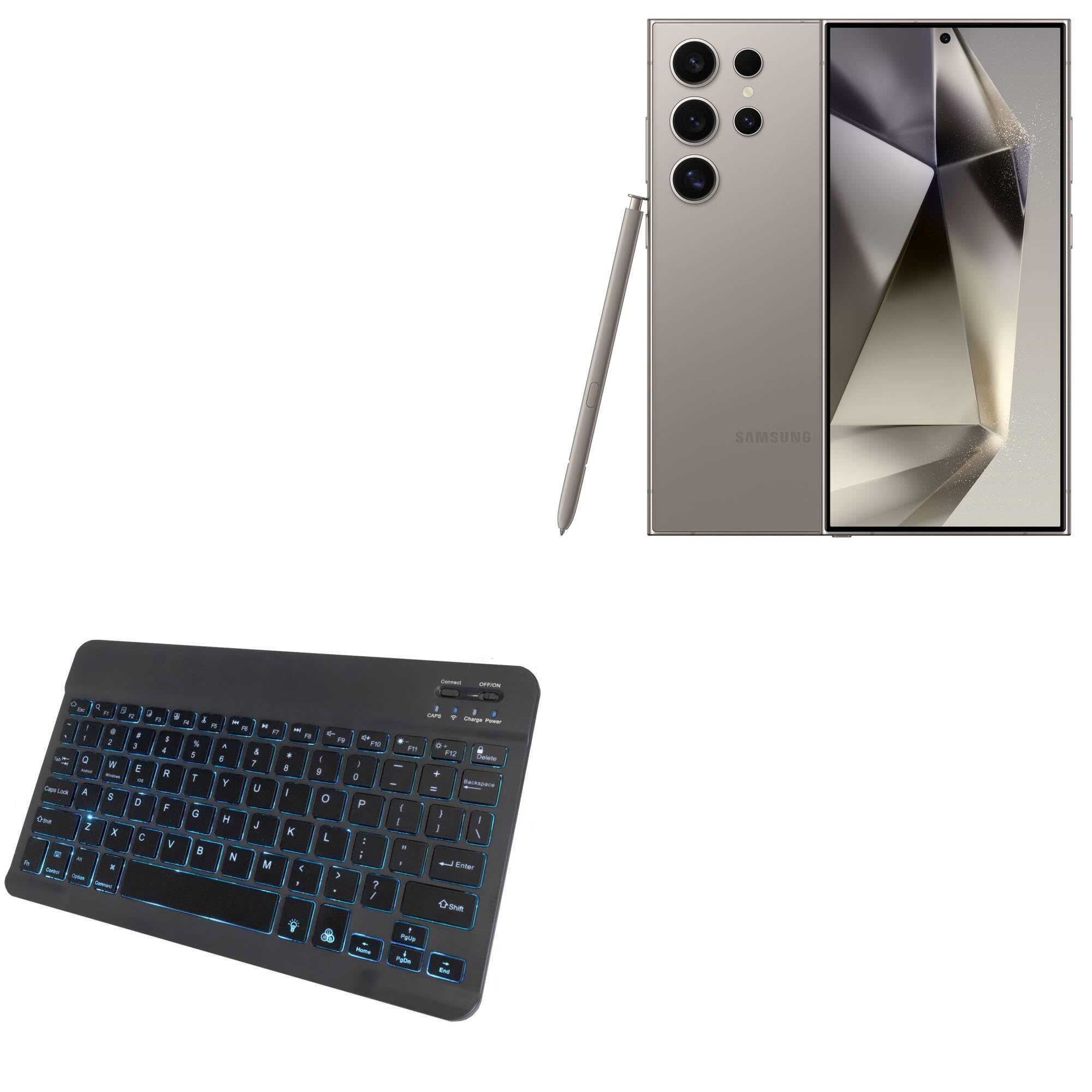 BoxWave Keyboard Compatible with Samsung S24 Ultra - SlimKeys Bluetooth Keyboard - with Backlight, Portable Slim LED 7 Colors - Jet Black