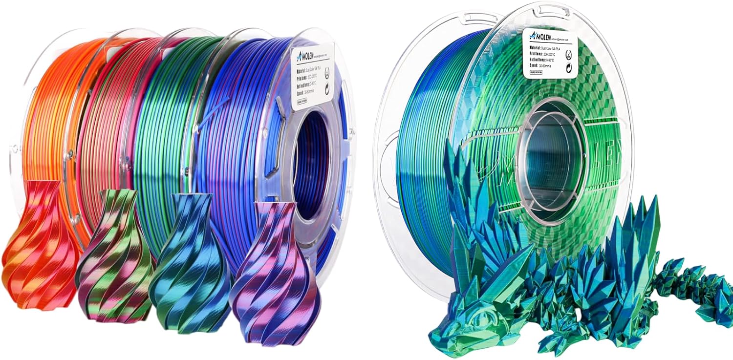 AMOLEN 3D Printer Filament Bundle, PLA Filament 1.75mm, Dual Color Filament Bundle