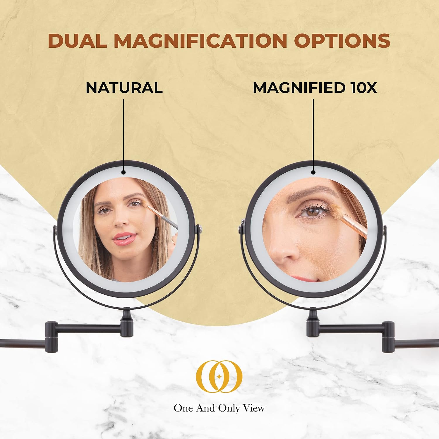 Wall Mounted Lighted Makeup Mirror - Swing Arm Vanity Mirror with Lights and 10X Magnification for Bathroom - Includes Rechargeable LED Cable and Instruction Manual