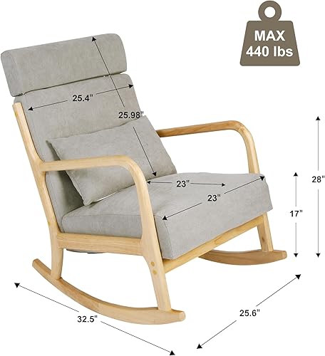 Miniatura 2 de Mecedora deslizante de madera maciza, silla decorativa tapizada con respaldo alto, mecedora para guardería, silla mecedora para sala de estar,