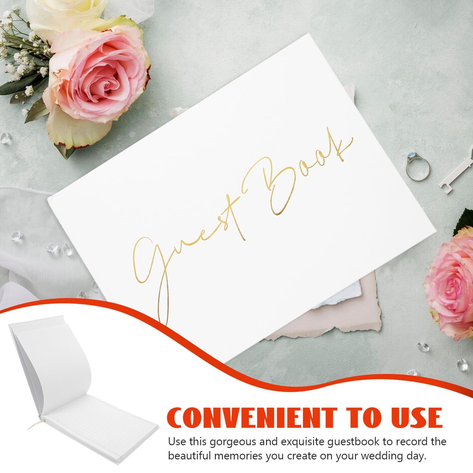 Healeved Libro degli Ospiti per Registrare Ricordi e Firme degli Ospiti per Matrimonio 120 Fogli in Carta Bianco Libro Firma per Nozze e Feste