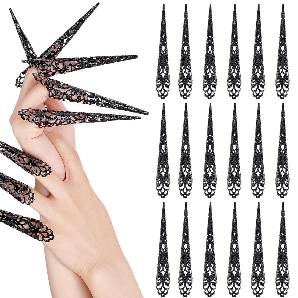 CREATCABIN 20 Pcs Halloween Finger Nail Claw Rings Black Metal Fingernail