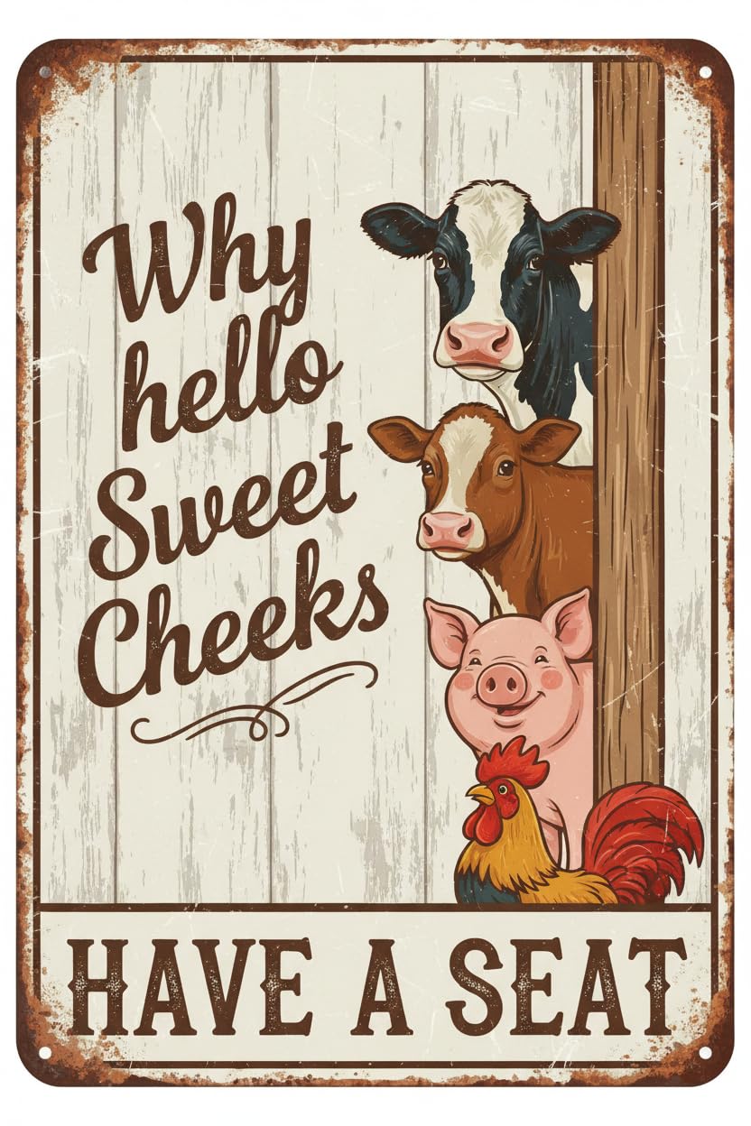 Why Hello Sweet Cheeks Farm Animals Tin Sign, 8x12 Inch