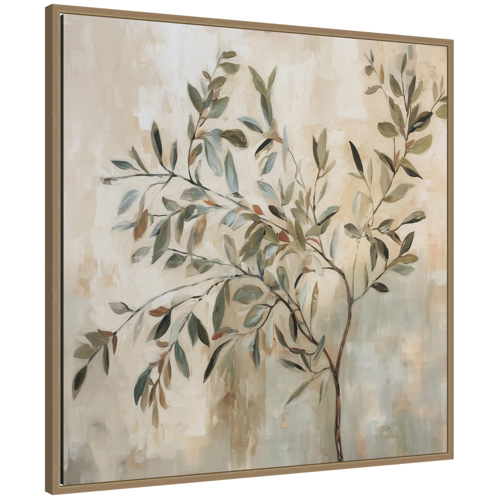 Kate and Laurel Framed Canvas Wall Art Print Olive Tree Abstract Square by The Creative Bunch Studio, 30 x 30 Sylvie Dark Gold Frame, Modern Contemporary, Nature Art for Wall Decor