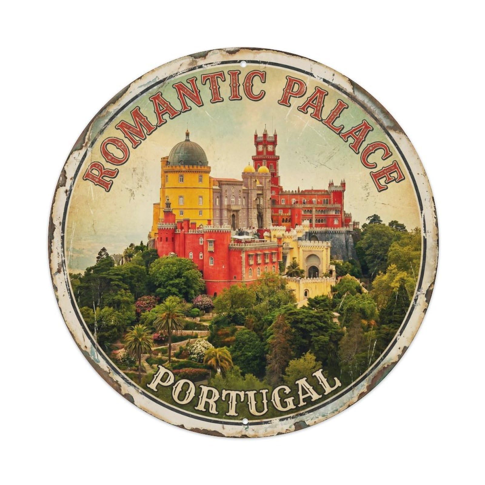 Vintage Travel Romantic Palace Portugal Metal Tin Sign