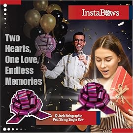 InstaBows Large Pink Gift Bow 12 Color Changing Holographic Pull String Bow Perfect for Gift Wrapping Big Presents Cars Bikes & More