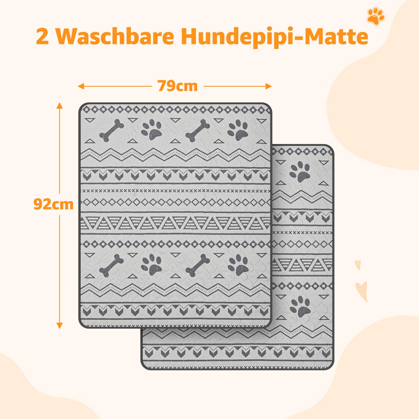 92x79cm Super saugfähige Welpen unterlagen, 2 stück waschbare Pipimatten für Hunde, wasserdichte Haustier Urinunterlagen für Welpen, alte oder inkontinente Hunde
