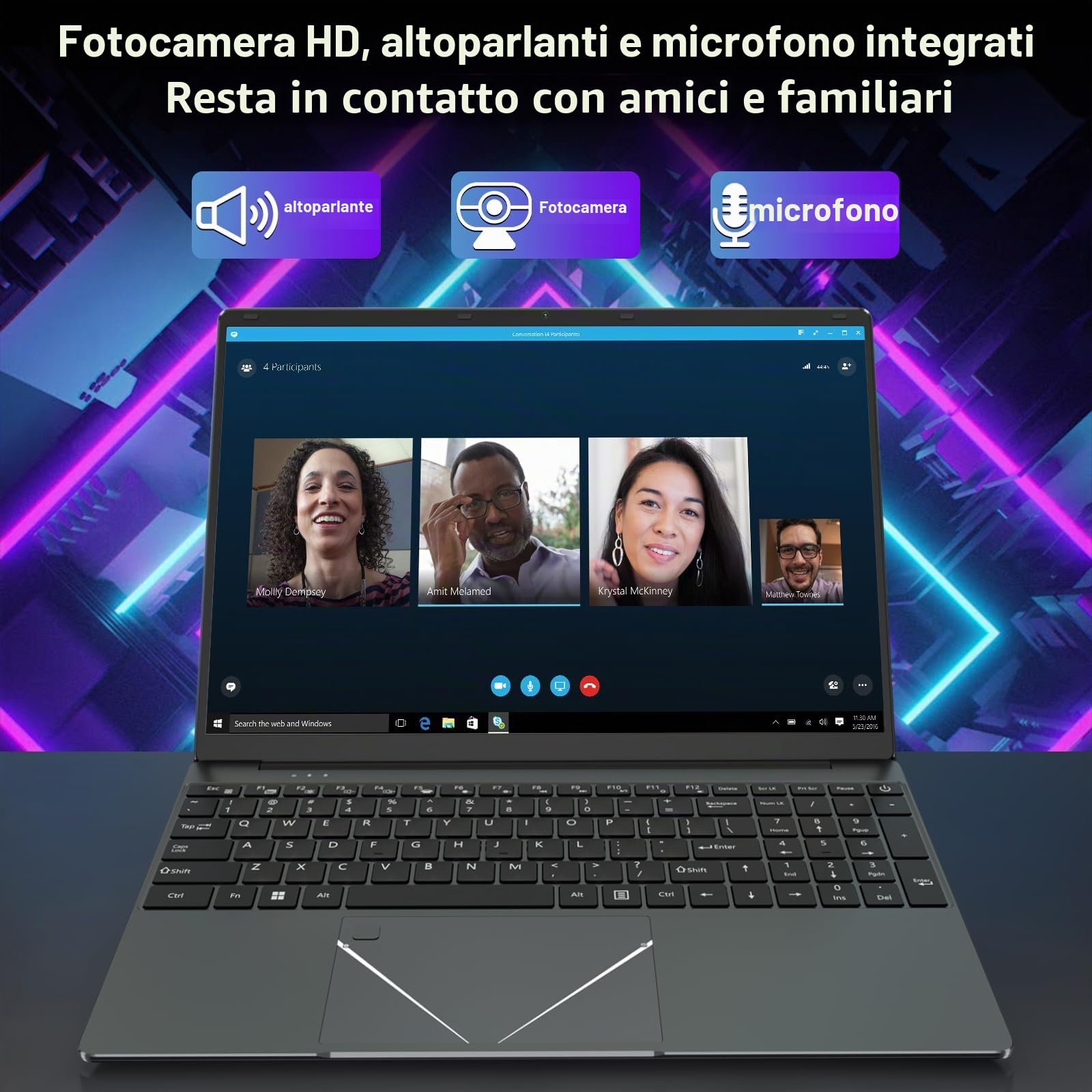 PINSTONE Computer portatile da 15,6 pollici, PC portatile 16 GB LPDDR4 RAM 512 GB SSD, processore Celeron N5095 quad-core riconoscimento impronte digitali, HDMI, Bluetooth 4.2, WiFi 5, USB 3.0