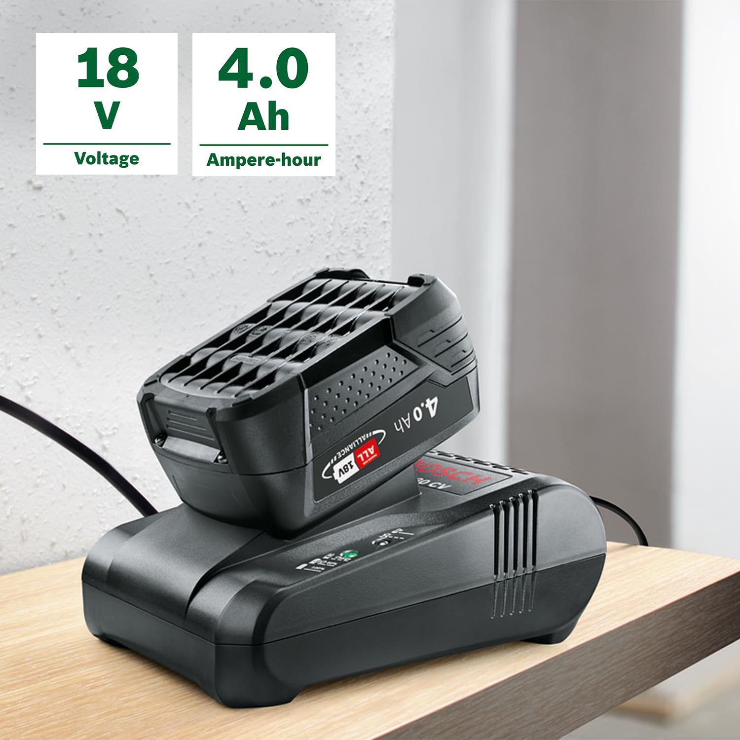 Bosch Chargeur Rapide AL 1880 CV (sans Batterie, système 18 V, Compatible avec Les Batteries 14,4 V et 18 V, dans Un Emballage en Carton)