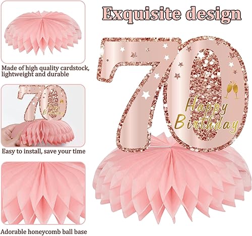 Miniatura 83 de Centros de mesa de cumpleaños de color oro rosa rosa para mujeres y niñas, 8 piezas de centros de mesa de feliz cumpleaños, suministros de fiesta