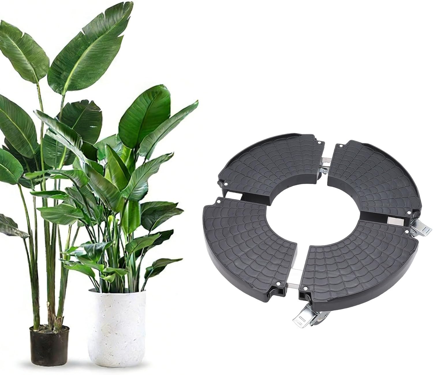 Yosoo Adjustable Rolling Plant Stand with Lockable Wheels, 440lbs Capacity for Indoor Outdoor Flower Pot Round Plant Dolly with Dual Lock Function (Black Round 4 Wheels Brake Model)