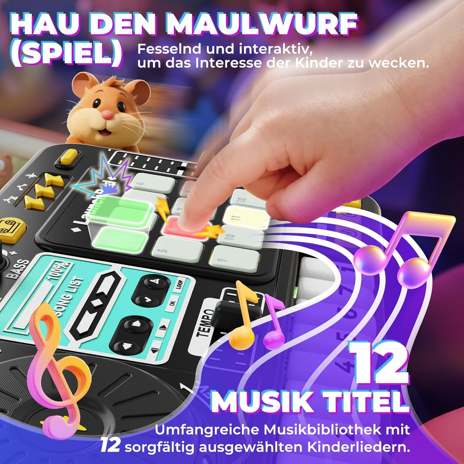 DJ Mischpult DJ Pult für Kinder 3-10 Jahre DJ Controller DJ Mixer Musikinstrumente mit Mikrofon 100+ Soundeffekten Licht Akku, Geschenk Spielzeug für DJ-Anfänger Jungen Mädchen 3 5 6 7 8 9 10 Jahre