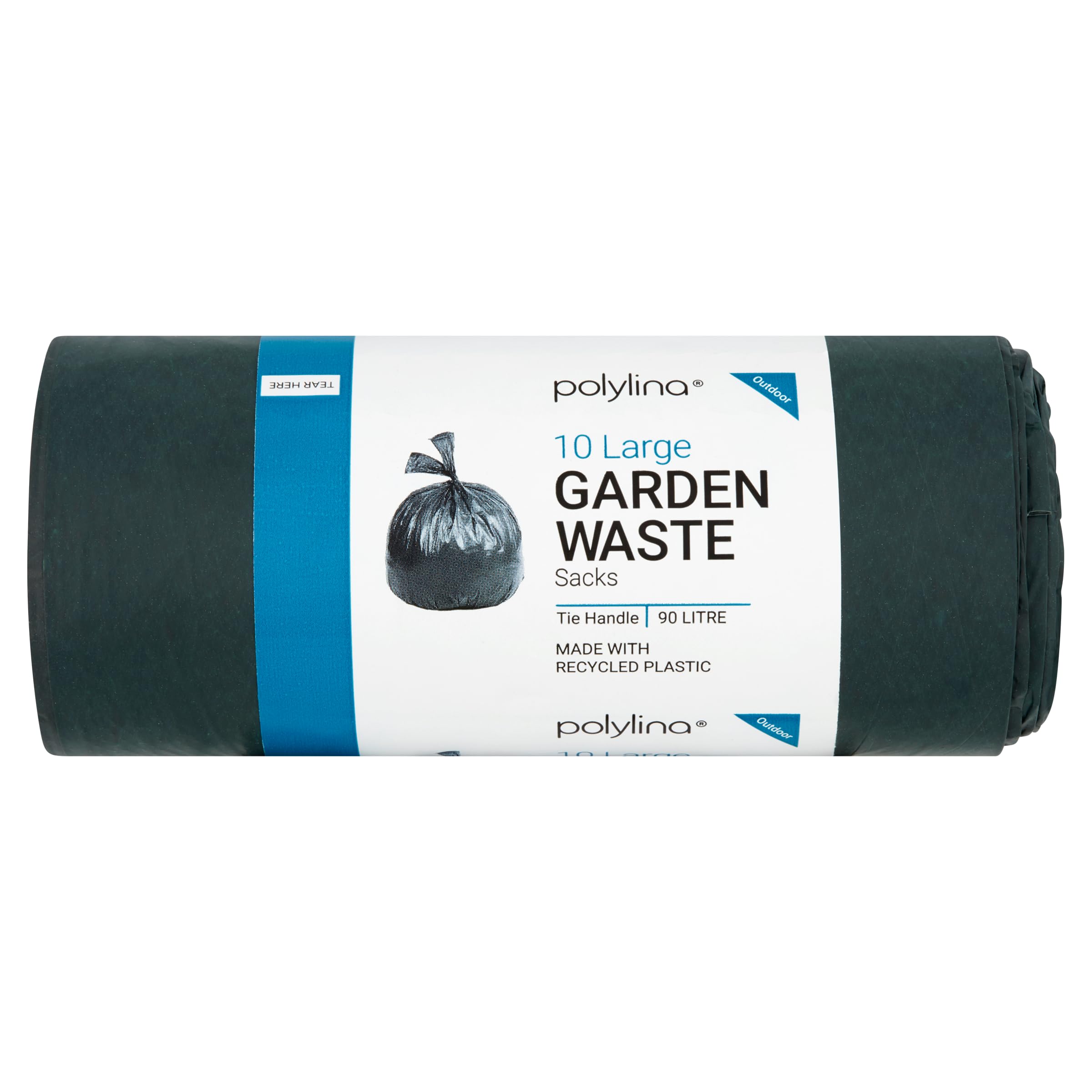 Garden Waste Bags 90 Litre, 10 Tie Handle Large Bin Bags Refuse Sacks, Extra Thick, Made with Recycled Plastic