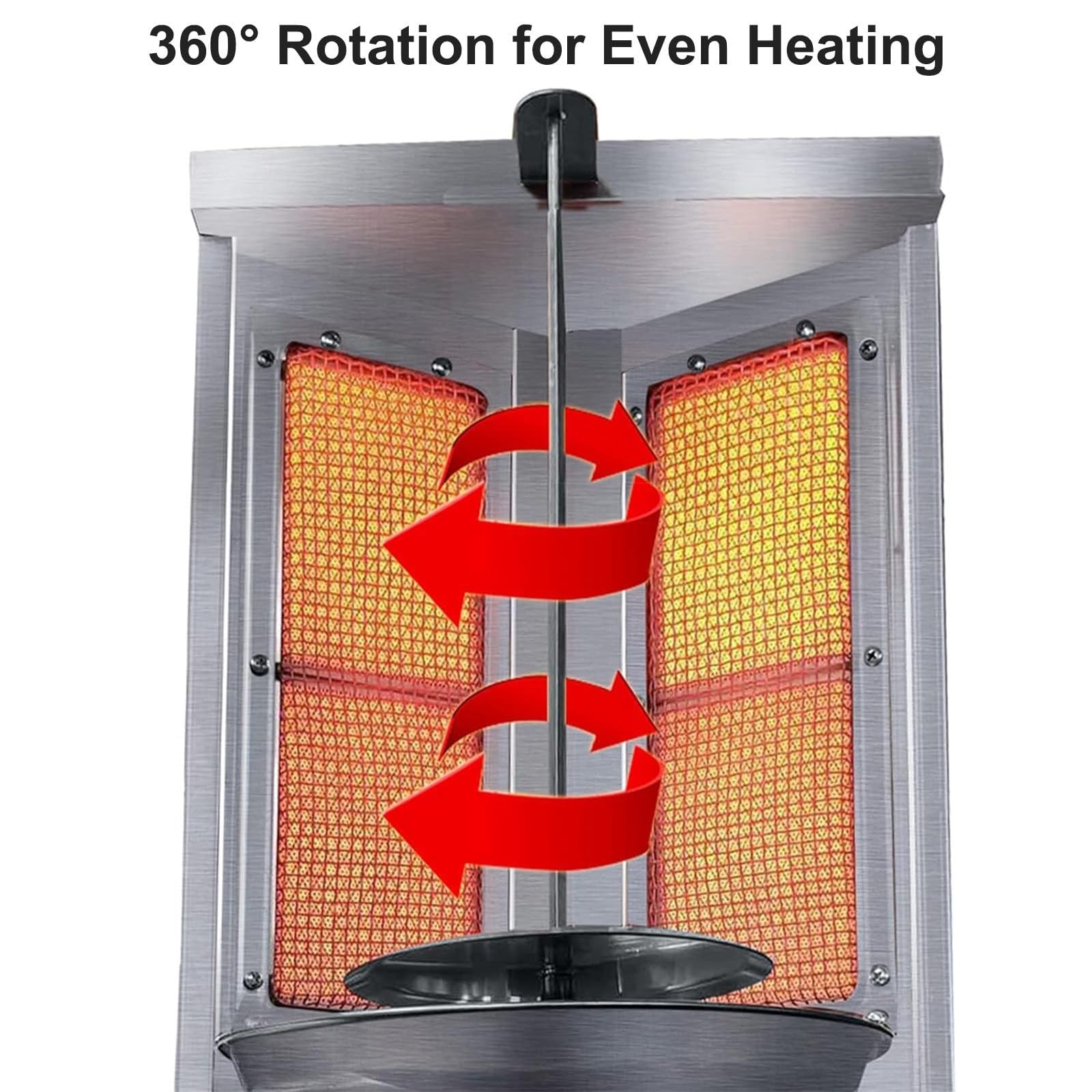 Máquina De Kebab Shawarma, Doner, Parrilla Horno Asador Gas, Giroscópica Vertical Con 2 Tubos Calentamiento Y Bandeja Recolectora Carne(Silver)