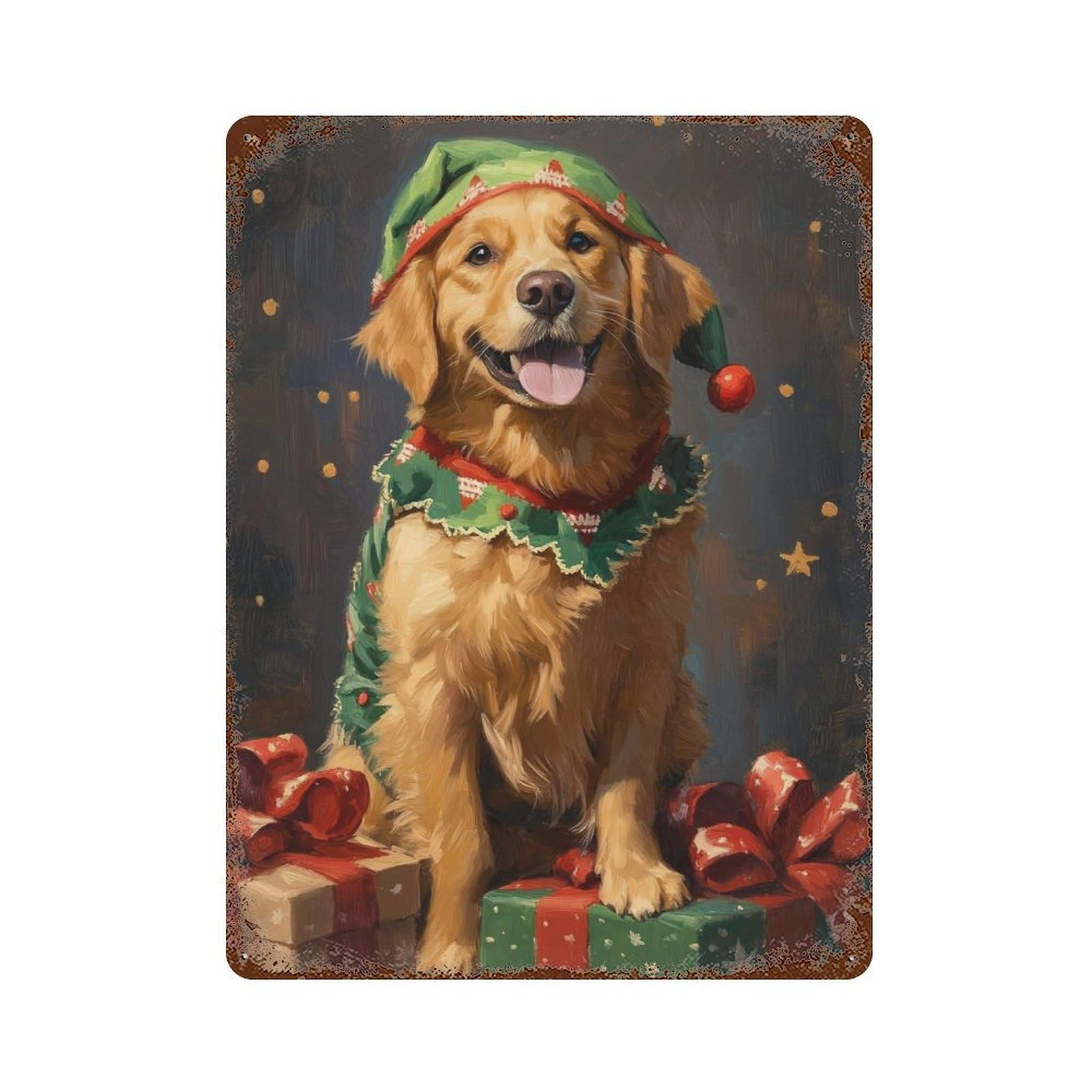 Christmas Golden Retriever Gifts Aged Metal Wall Plaque 15.7"x11.8", for Office, Studio And Wall Decor, Novelty Wall Decor