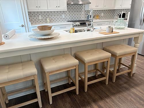 Juego de 4 taburetes de bar de altura de mostrador para encimera de cocina, taburetes de bar modernos sin espalda con asiento tapizado de tela y