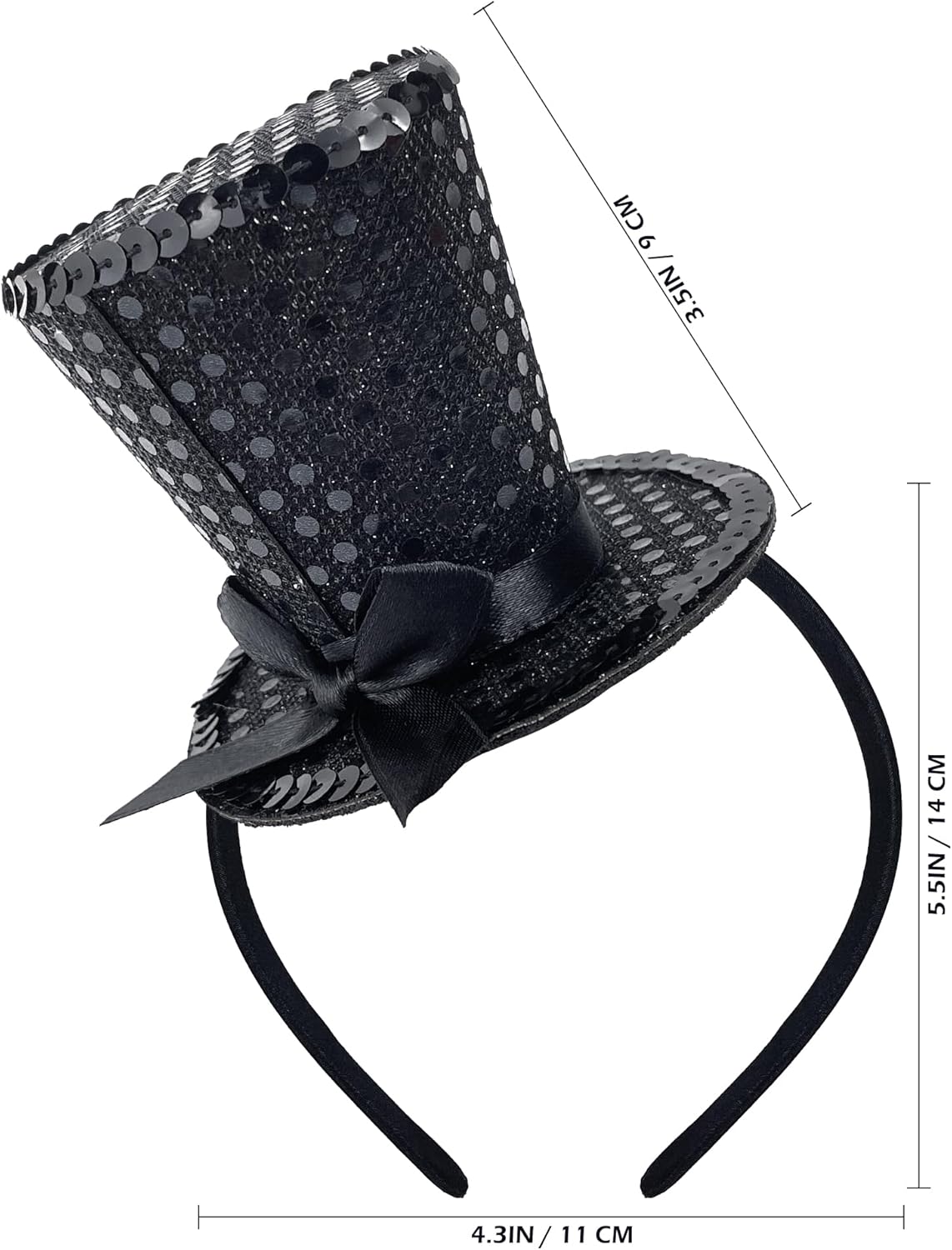 Mini Top Hat Headband, Black Sequin Tea Party Fascinator Headpiece for Women Men1920s Gatsby Party Halloween Costume - Image 6